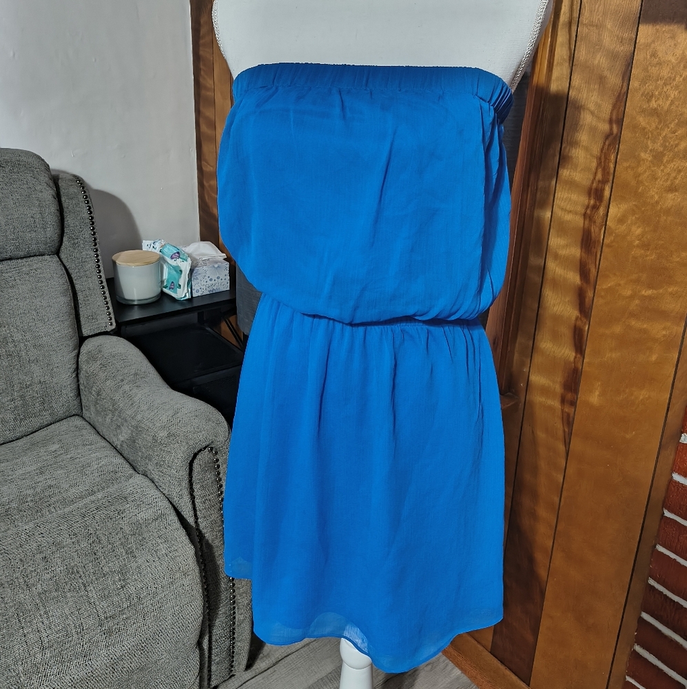 Express Vibrant Blue Strapless Dress